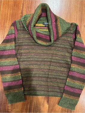 COCCOLE Green Multi-Stripe Cowl Neck Sweater